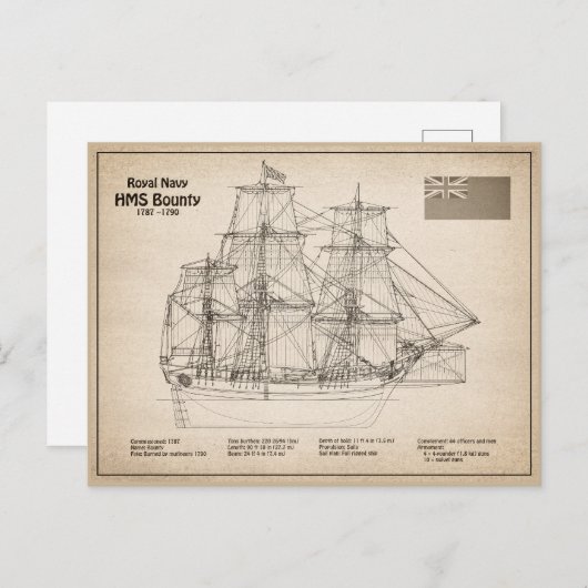 HMS Bounty - Schip Blauwdruk Plannen SD Briefkaart (Voorkant / Achterkant)