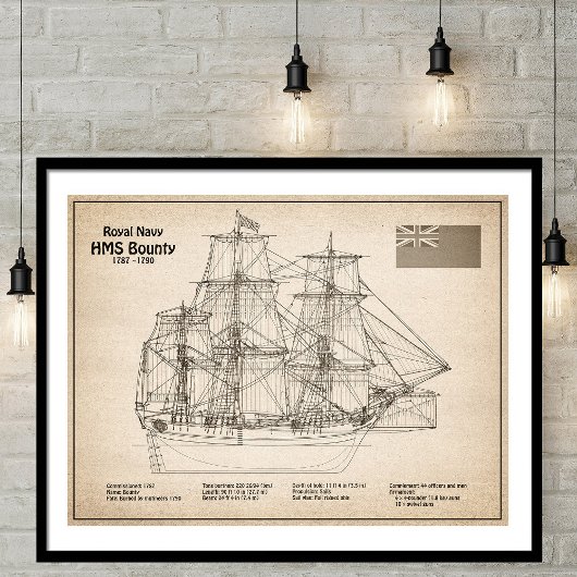 HMS Bounty - Schip Blauwdruk Plannen SD Poster