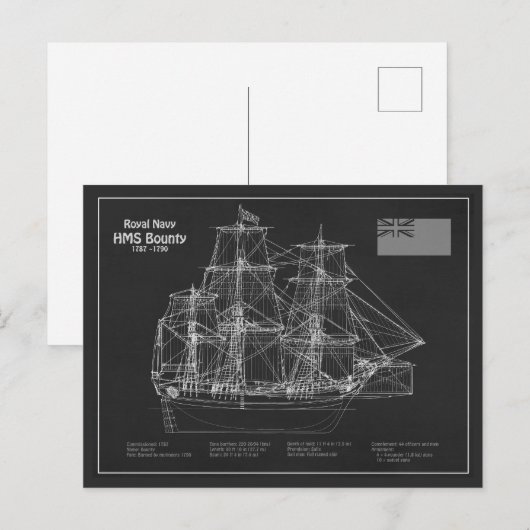 HMS Bounty - Ship Blueprint Plans PD Briefkaart (Voorkant / Achterkant)