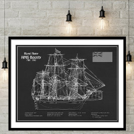 HMS Bounty - Ship Blueprint Plans PD Foto Afdruk