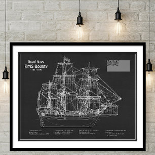 HMS Bounty - Ship Blueprint Plans PD Foto Afdruk