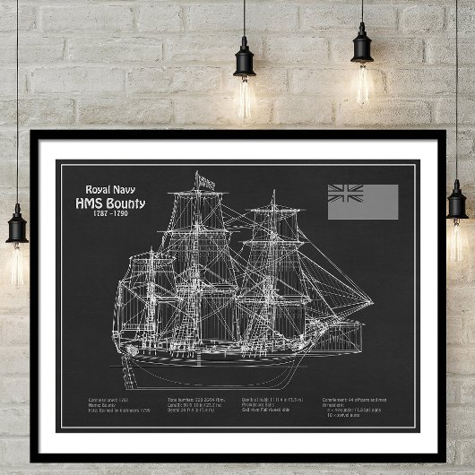 HMS Bounty - Ship Blueprint Plans PD Foto Afdruk