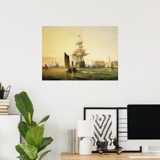 HMS Britannia betreedt Portsmouth, 1835 Poster (Thuiskantoor)