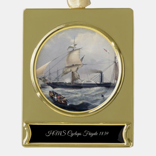 HMS Cyclops Fregat 1839 Verguld Banner Ornament (Voorkant)