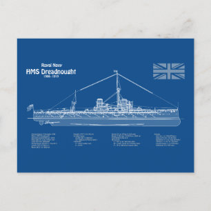 HMS Dreadnought - Scheepsblauwdruk ABD Briefkaart