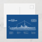 HMS Dreadnought - Scheepsblauwdruk ABD Briefkaart (Voorkant / Achterkant)