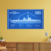 HMS Dreadnought - Scheepsblauwdruk ABD Canvas Afdruk (Insitu (Woonkamer))