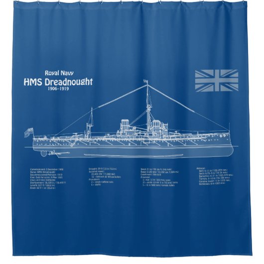 HMS Dreadnought - Scheepsblauwdruk ABD Douchegordijn (Voorkant)