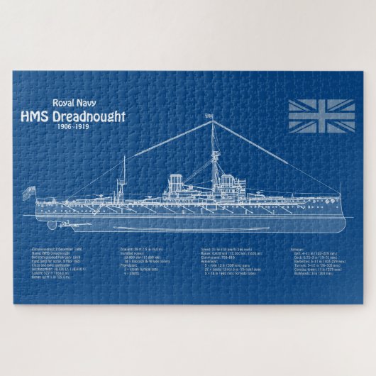 HMS Dreadnought - Scheepsblauwdruk ABD Legpuzzel (Horizontaal)