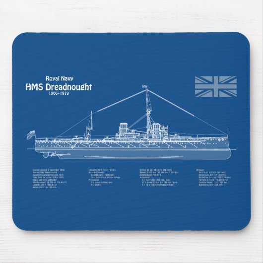 HMS Dreadnought - Scheepsblauwdruk ABD Muismat (Voorkant)