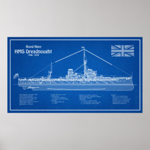 HMS Dreadnought - Scheepsblauwdruk ABD Poster