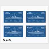 HMS Dreadnought - Scheepsblauwdruk ABD Rechthoekige Sticker (Vel)