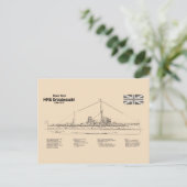 HMS Dreadnought - Scheepsblauwdruk SD Briefkaart (Staand voorkant)