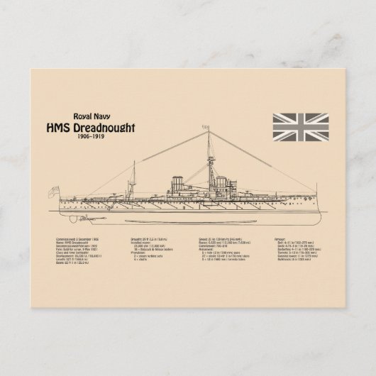 HMS Dreadnought - Scheepsblauwdruk SD Briefkaart (Voorkant)