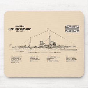 HMS Dreadnought - Scheepsblauwdruk SD Muismat