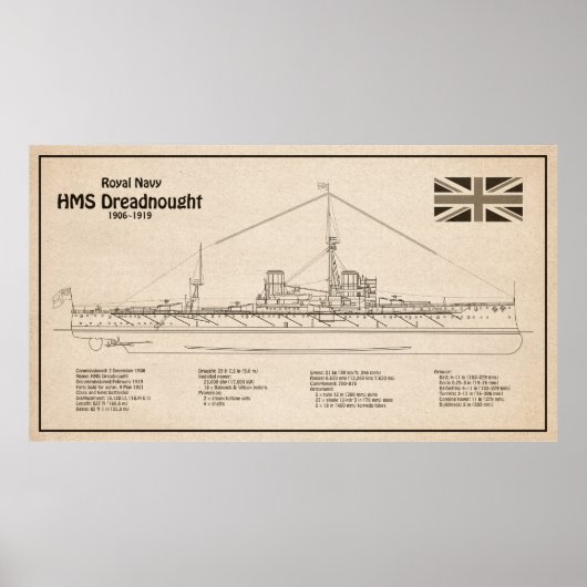 HMS Dreadnought - Scheepsblauwdruk SD Poster (Voorkant)