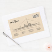 HMS Dreadnought - Scheepsblauwdruk SD Rechthoekige Sticker (Envelop)