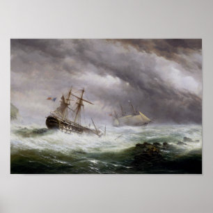 HMS Endymion die een Franse vintage met twee decer Poster