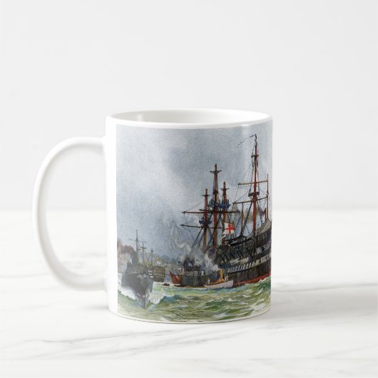 HMS Implacable een schip van de derde rang met 74 Koffiemok (Links)