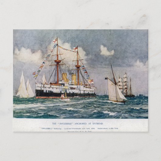 HMS inflexibel ijzeren slagschip 1876 Briefkaart (Voorkant)
