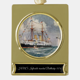 HMS inflexibel ijzeren slagschip 1876 Verguld Banner Ornament