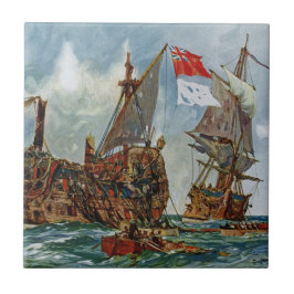 HMS Nottingham en slagschip Mars 1703 Tegeltje