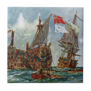 HMS Nottingham en slagschip Mars 1703 Tegeltje