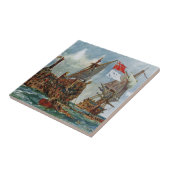 HMS Nottingham en slagschip Mars 1703 Tegeltje (Zijkant)