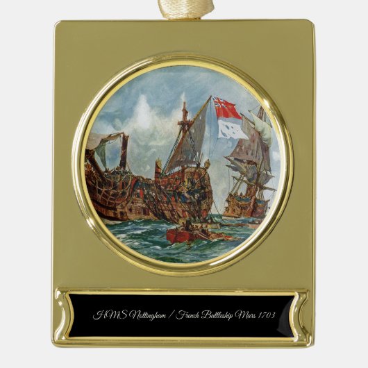 HMS Nottingham Frans slagschip Mars 1703 Verguld Banner Ornament (Voorkant)