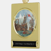 HMS Nottingham Frans slagschip Mars 1703 Verguld Banner Ornament (Links)