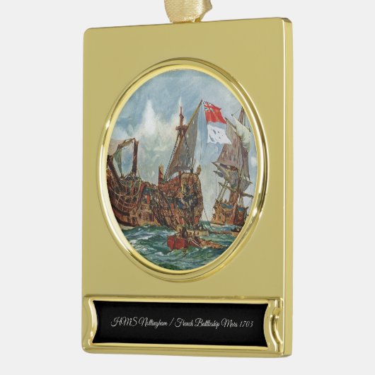HMS Nottingham Frans slagschip Mars 1703 Verguld Banner Ornament (Links)