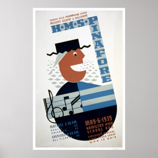 HMS Pinafore Musical 1939 WPA Poster (Voorkant)