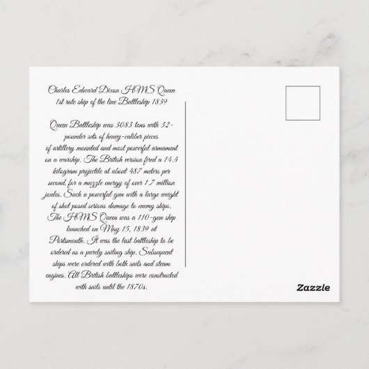 HMS Queen Zeeslag 1839 Briefkaart (Achterkant)