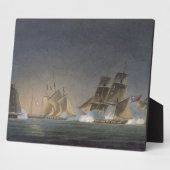 HMS Rinaldo neemt vier Franse privaters, engra, in Fotoplaat (Zijkant)