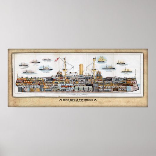 HMS Royal Sovereign Inboard Profile/Cutaway Poster (Voorkant)