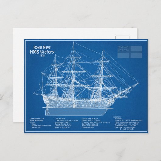 HMS Victory - Scheepsblauwdruk Plannen ABD Briefkaart (Voorkant / Achterkant)