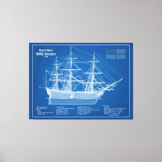 HMS Victory - Scheepsblauwdruk Plannen ABD Canvas Afdruk (Voorkant)