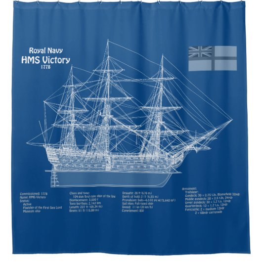 HMS Victory - Scheepsblauwdruk Plannen ABD Douchegordijn (Voorkant)
