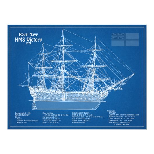 HMS Victory - Scheepsblauwdruk Plannen ABD Foto Afdruk (Voorkant)