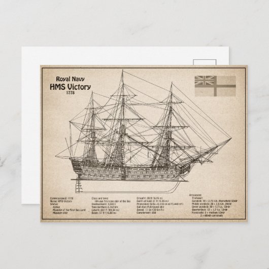 HMS Victory - Scheepsblauwdruk Plannen SD Briefkaart (Voorkant / Achterkant)