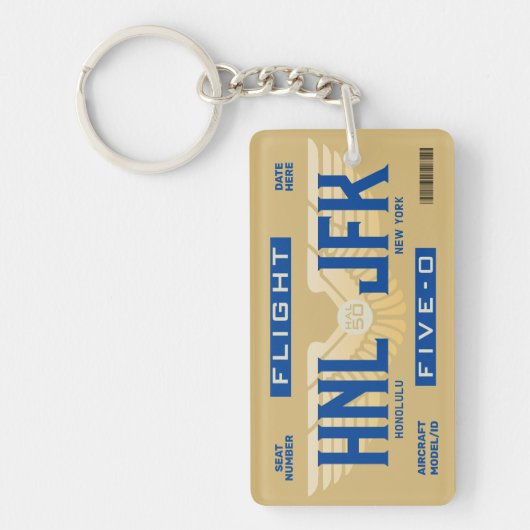 HNL to JFK Flight 5-0 Boarding Pass Keychain (Voorkant)