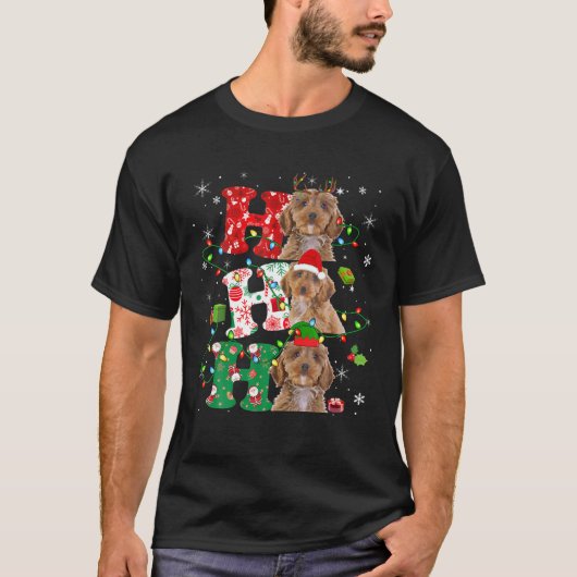 Ho3 Christmas Lights Santa Elf Reindeer Cockapoo T-shirt (Voorkant)