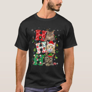 Ho3 Funny kerstlampjes Santa Elf Reindeerskat T-shirt