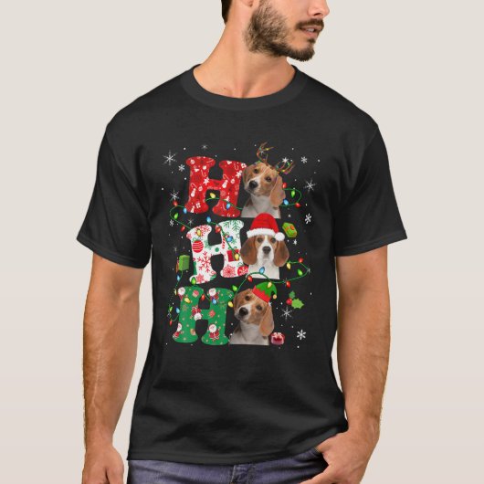 Ho3 kerstlampjes Santa Elf Reindeer Beagle T-shirt (Voorkant)