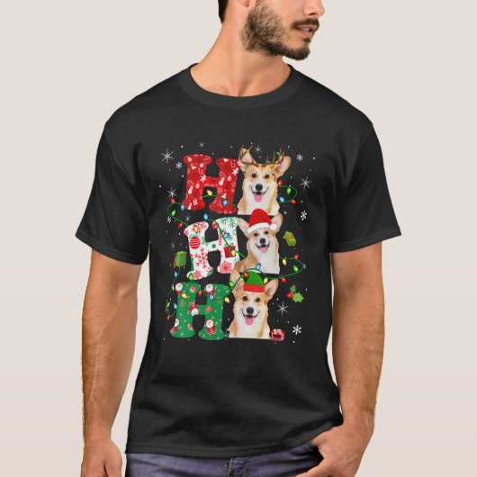 Ho3 kerstlampjes Santa Elf Reindeer Corgi T-shirt (Voorkant)