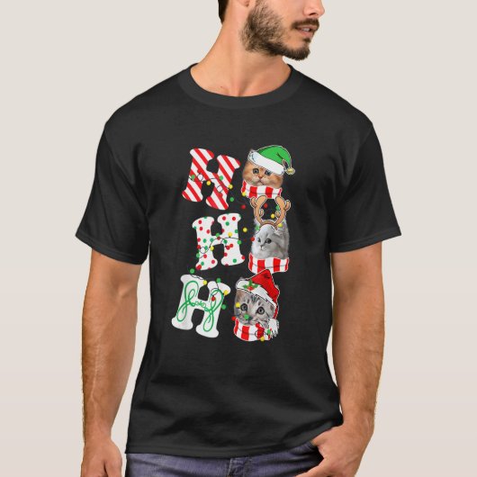 Ho Cats Lights kerstfeest Antlers Fun Pajama Match T-shirt (Voorkant)