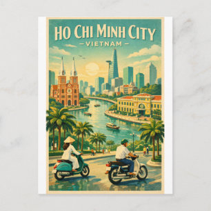 Ho Chi Minh City, Vietnam, in klassieke retro stij Briefkaart