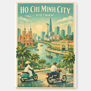 Ho Chi Minh City, Vietnam, in klassieke retro stij Magneet