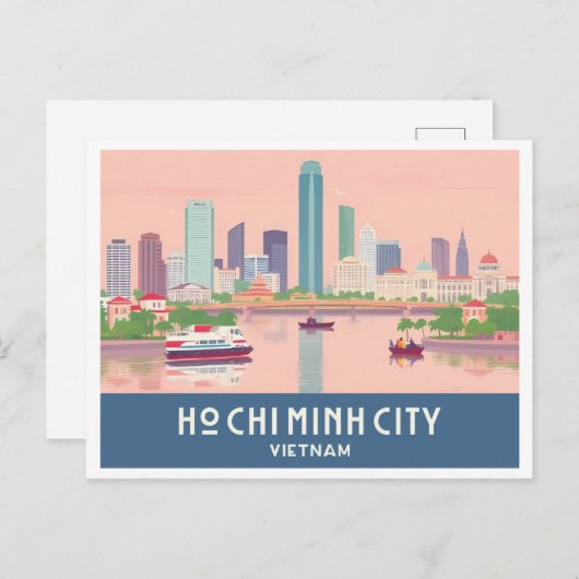 Ho Chi Minh City Vietnam Pastel Travel - Saigon Briefkaart (Voorkant / Achterkant)