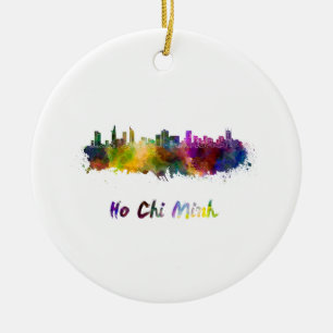 Ho Chi Minh skyline in waterverf Keramisch Ornament